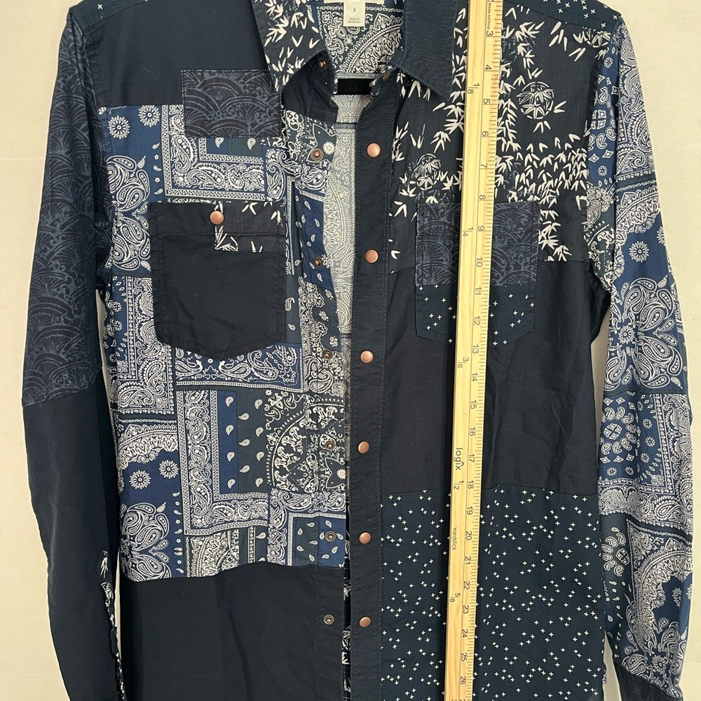 Navy Blue paisley collared shirt - Picture 3 of 6